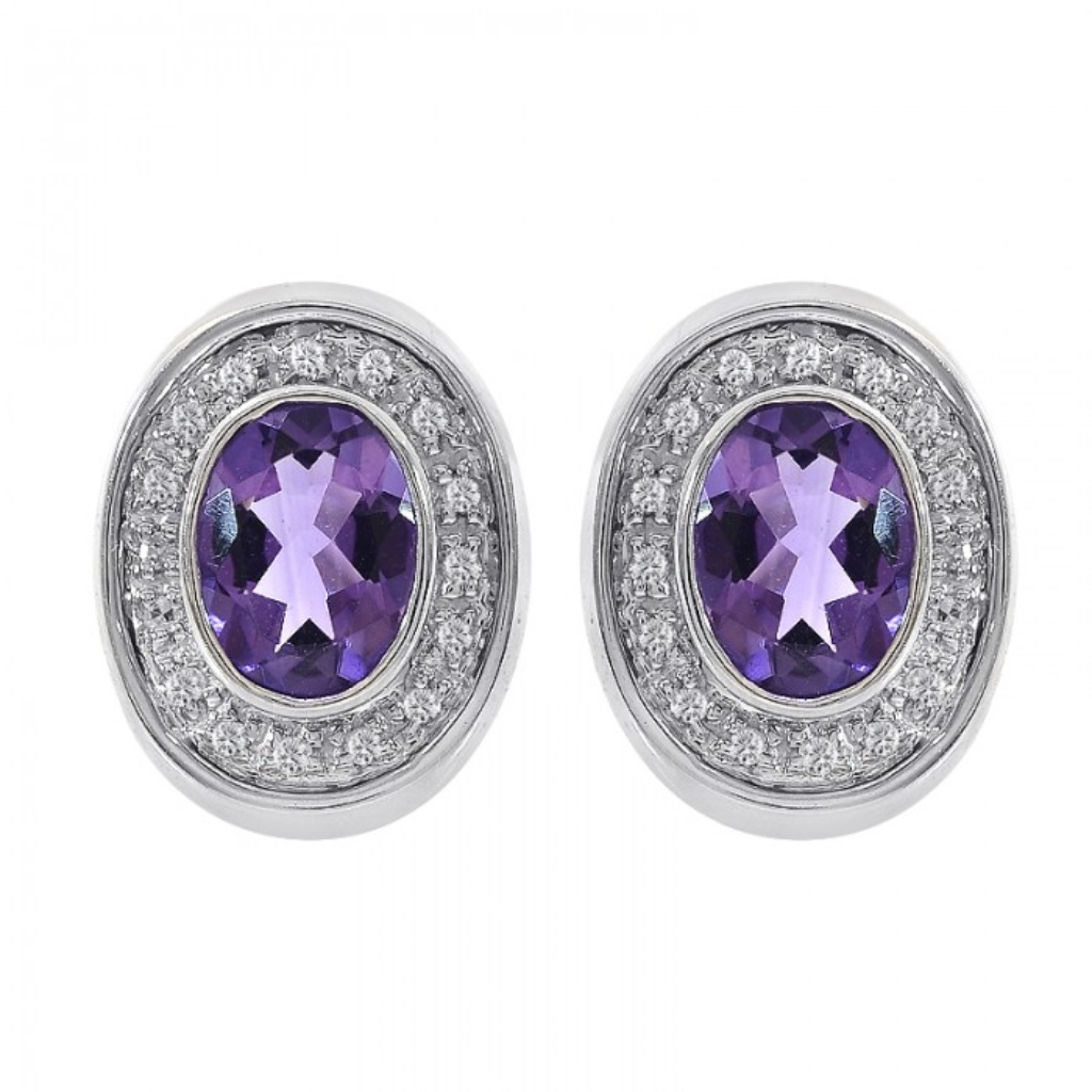 225 Ct Amethyst  020 Ct Diamond Huggie Earrings